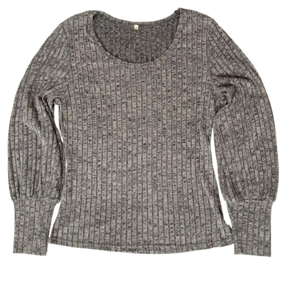 Grey long sleeve top with a relaxed fit and ribbed cuffs